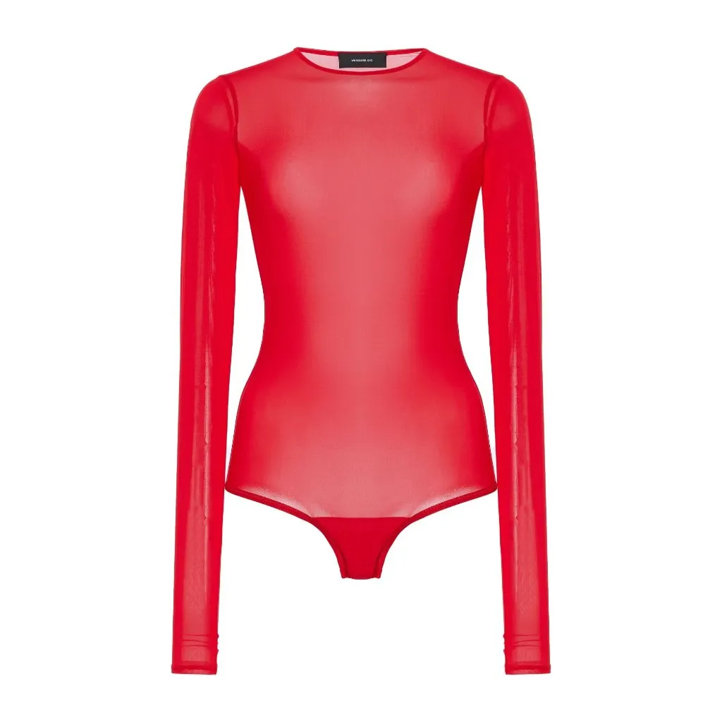 WARDROBE.NYC Sheer Bodysuit in Red Small New Womens Long Sleeve Top - Image 9