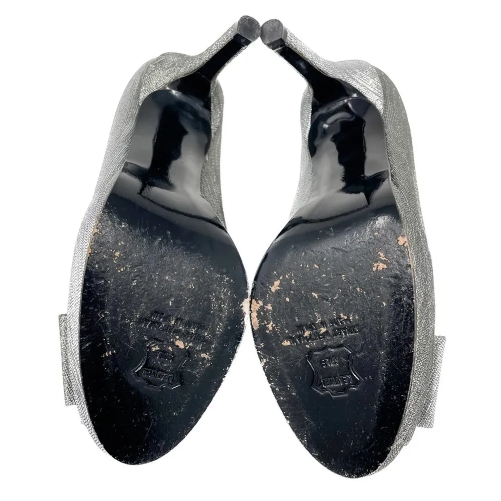 silver pewter Bowright peep toe bow platform pumps size 8 - Image 5