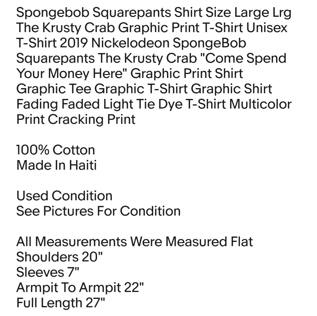 Nickelodeon Spongebob Squarepants Shirt Size Large Lrg The Krusty Crab Graphic Print T-Shirt Unisex - Image 2