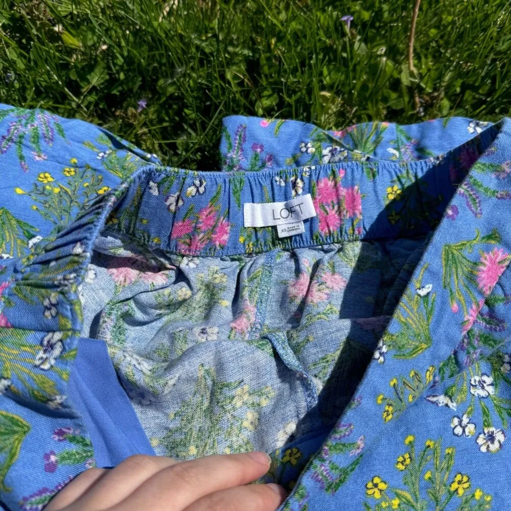 LOFT Women's Blue Floral Fluid Linen Blend Wide Leg Pull-On Pants Sz XS-Casual - Image 3