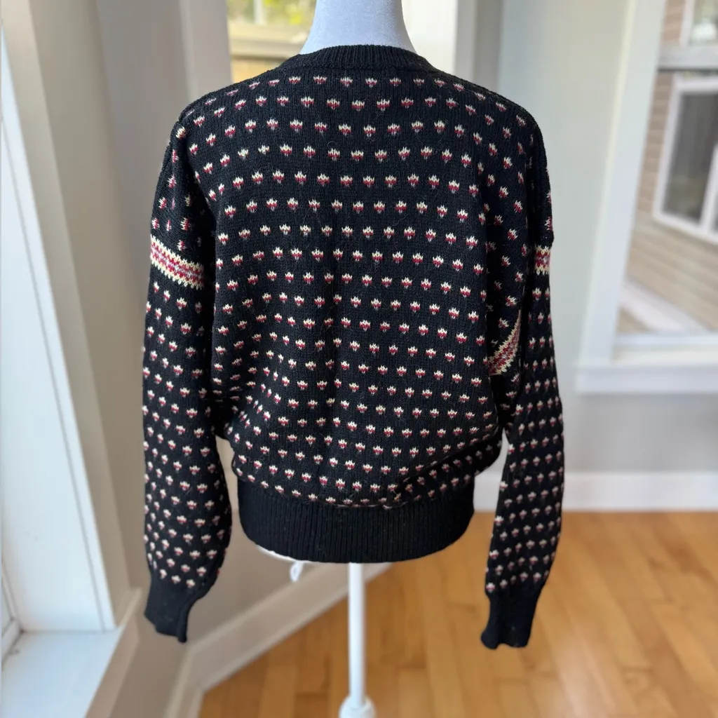 Vintage Susan Bristol Black Reindeer Plaid Wool Christmas Sweater Sz 38 Medium - Image 5