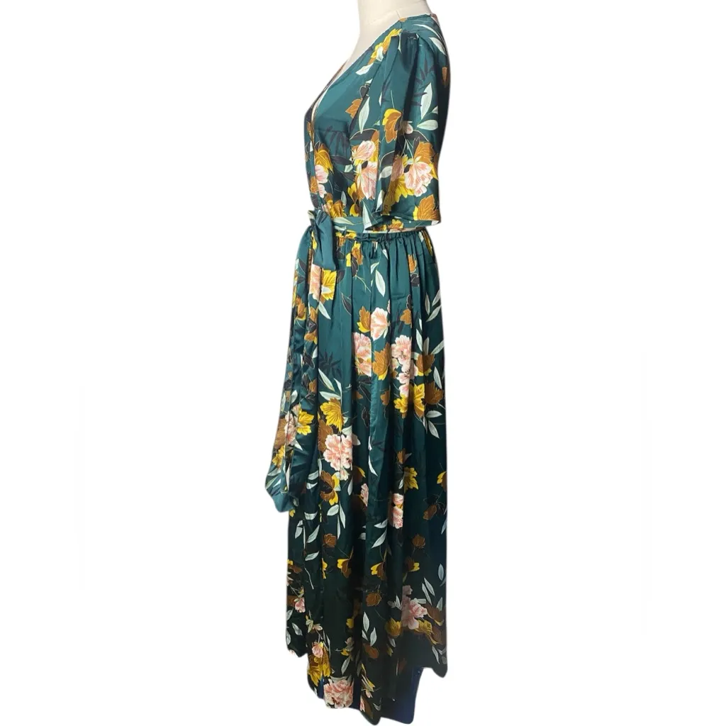 NWT Baltic Born Sicily Satin Floral
Maxi Dress M Dark
Green Wrap V-Neck - Image 9
