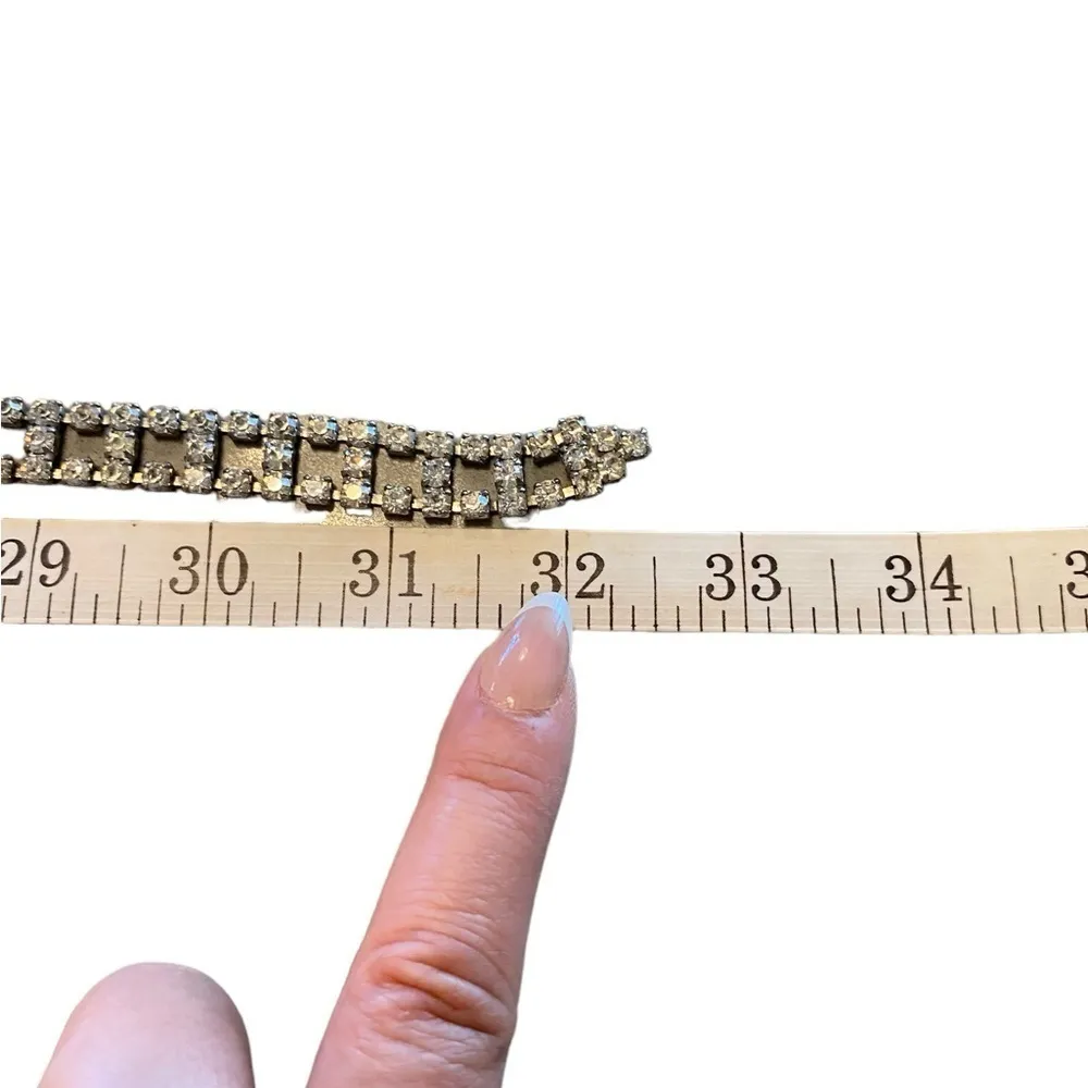 VINTAGE SILVER TONE SPARKLING PRONG SET RHINESTONE BLING BELT 32" x 1/2" - Image 5