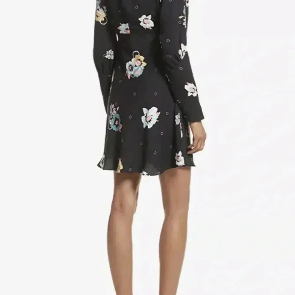 Free People Women Dress Split Sleeve Floral Mini Long Sleeve  Black Size 0 - Image 4