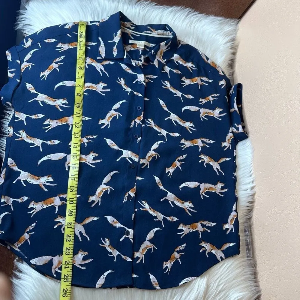 Cooper & Ella Alice Button Front Blouse Fox Print Size Large - Image 7