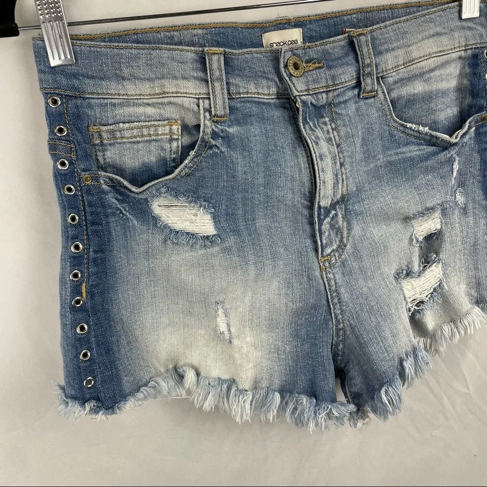 Distressed Denim High Rise Frayed Shorts Blue Size M - Image 6
