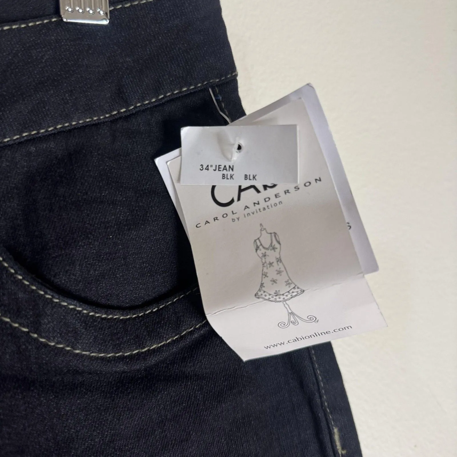 CAbi Jeans Womens 6 Black Straight Leg Stretch Denim jean Contrast Stitch - Image 5