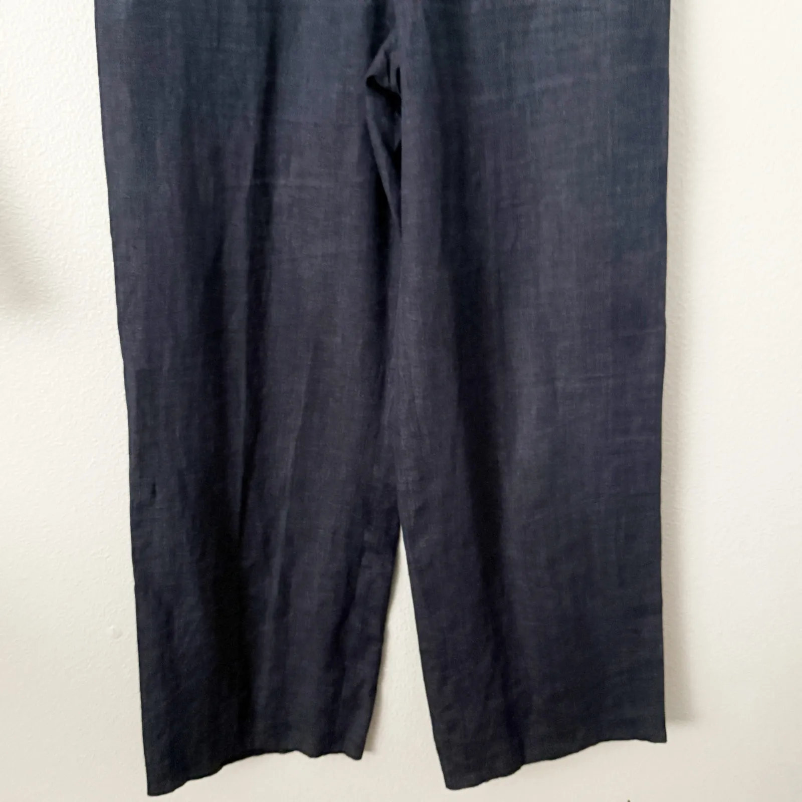 LINDA ALLARD x ELLEN TRACY | Navy Blue Wide Leg Trousers 100% Linen Pants | 10 - Image 3