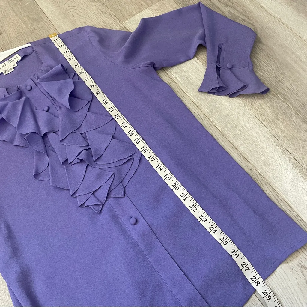 Diane Von Furstenberg Silk Blouse ruffle long sleeve womens Purple (xsmall) vtg - Image 6