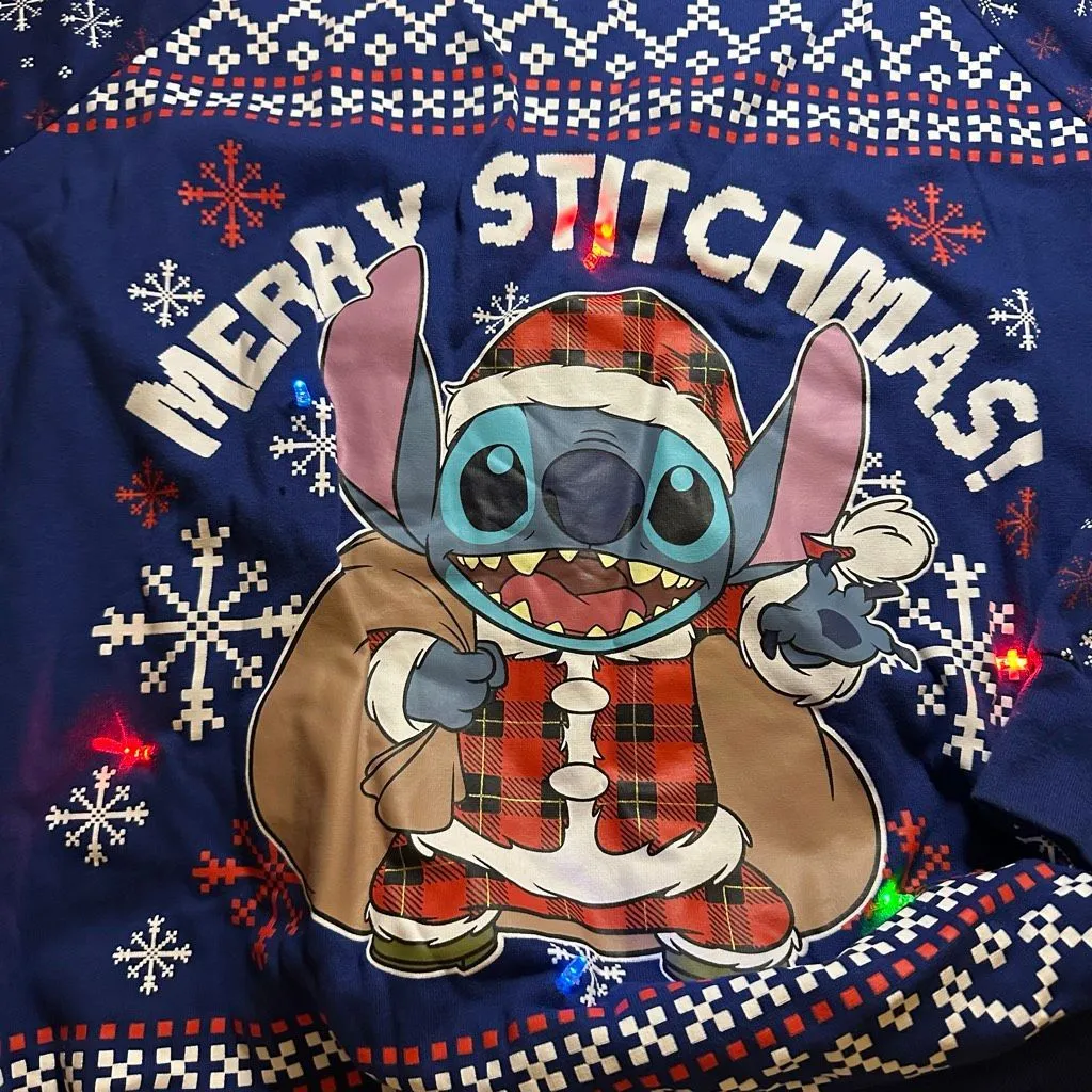 Disney Stitch ugly Christmas sweater light up xl - Image 8