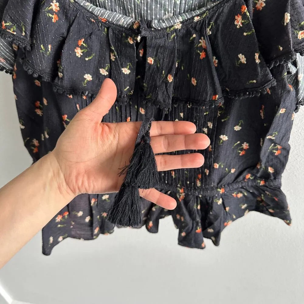 SEA NY Black Ruffle Sleeves Button Front Top Size 6 - Image 2