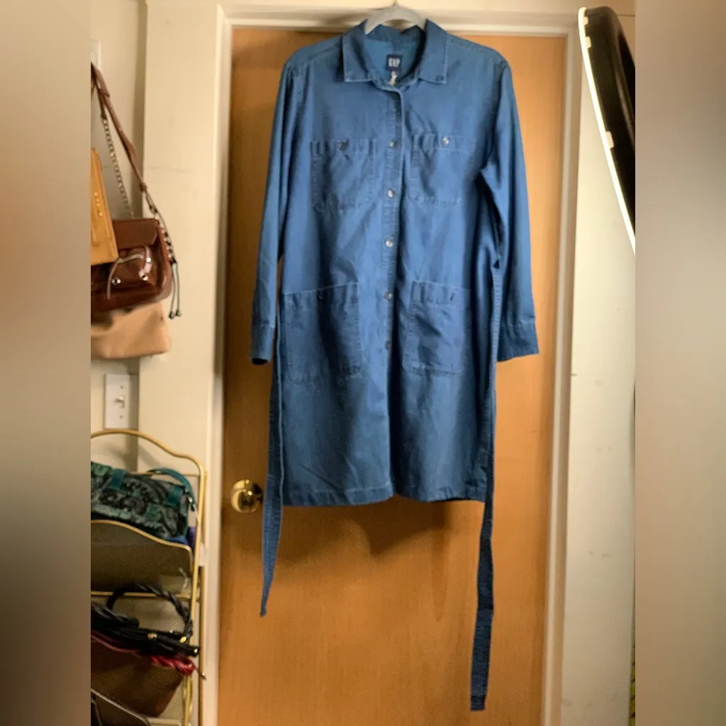 GAP Blue Long Sleeve Denim Dress With Waist Belt.      Size-Large Petite - Image 5