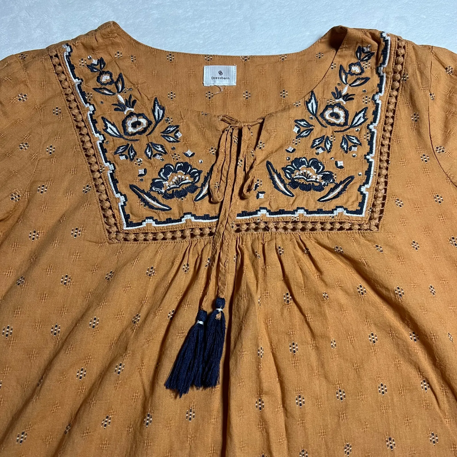 Dressbarn Embroidered Peasant Top Size Medium Western Boho Cottagecore Prairie - Image 3