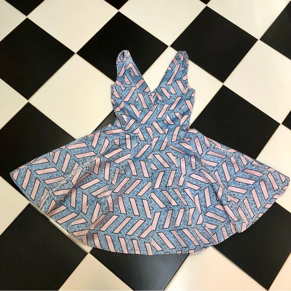 NWT  Slash Pool Fit & Flare Dress Jacquard Pastel Pink & Blue 0 - Image 9