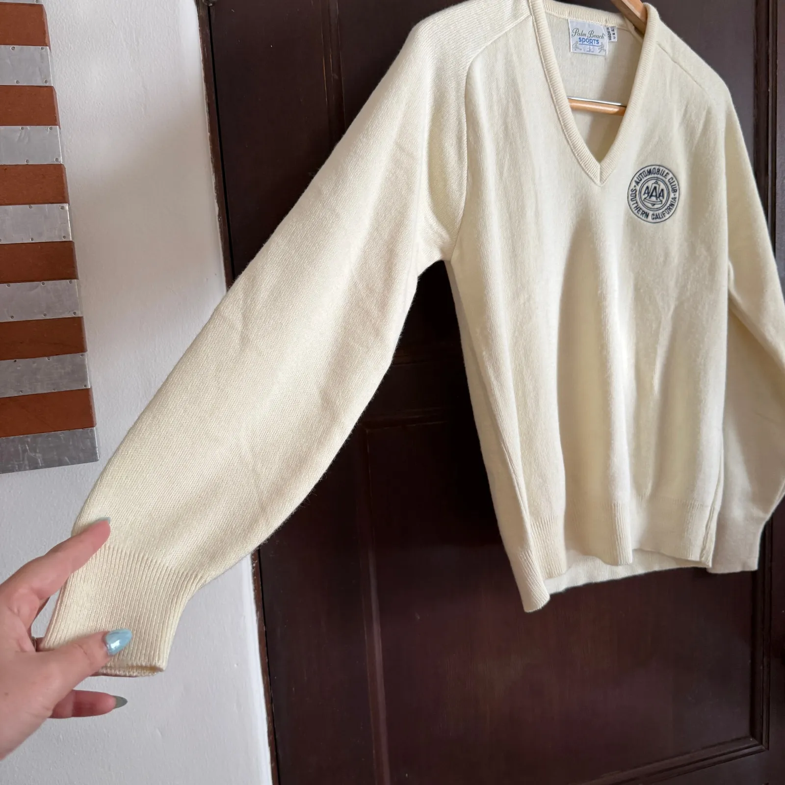 70s Vintage Palm Beach Sports AAA Southern California V Neck Women's Sweater Black Size L - Image 5