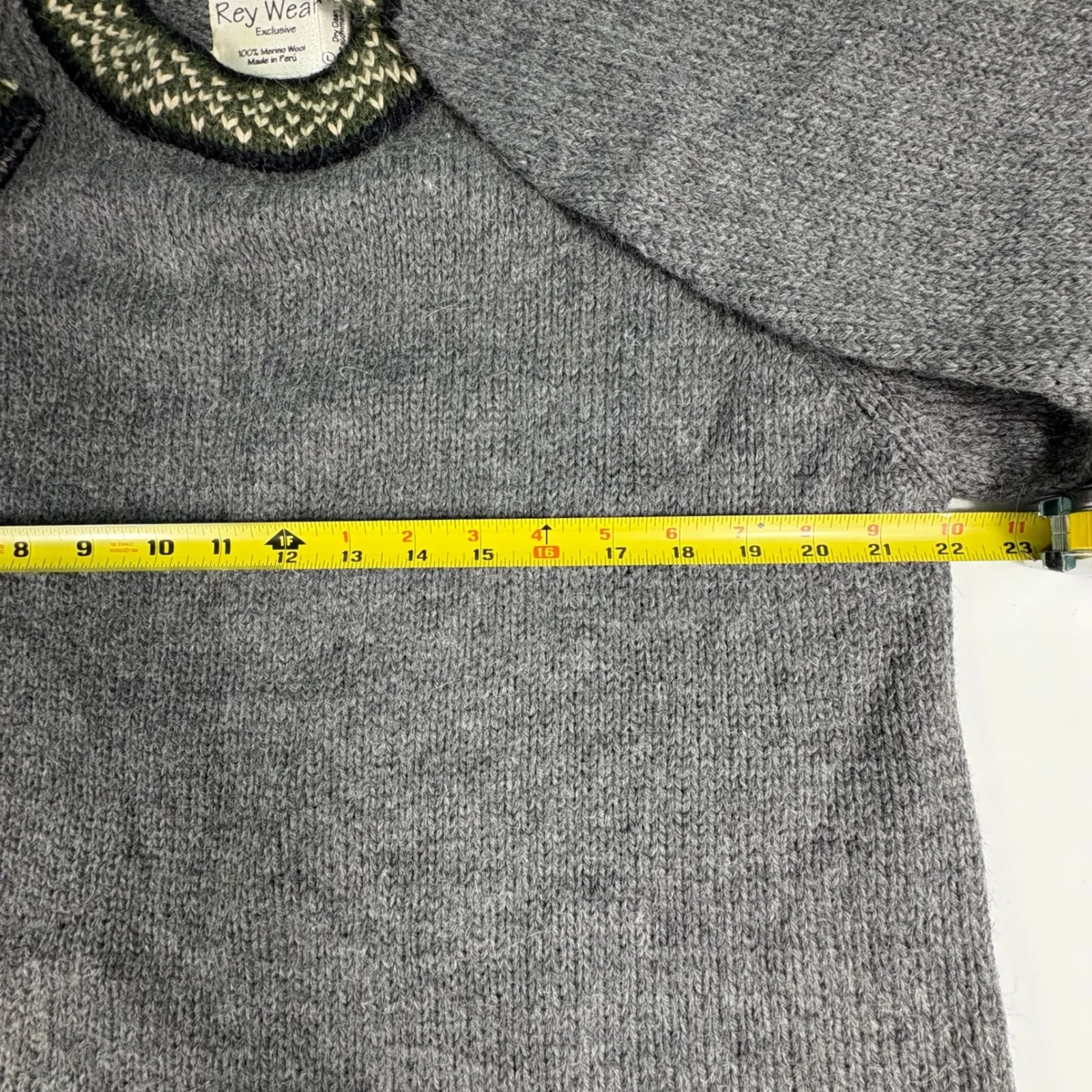 Rey Wear 100% Merino Wool Sweater Women's L Grey Nordic Fair Isle Knit Pullover Gray Size L - Image 7