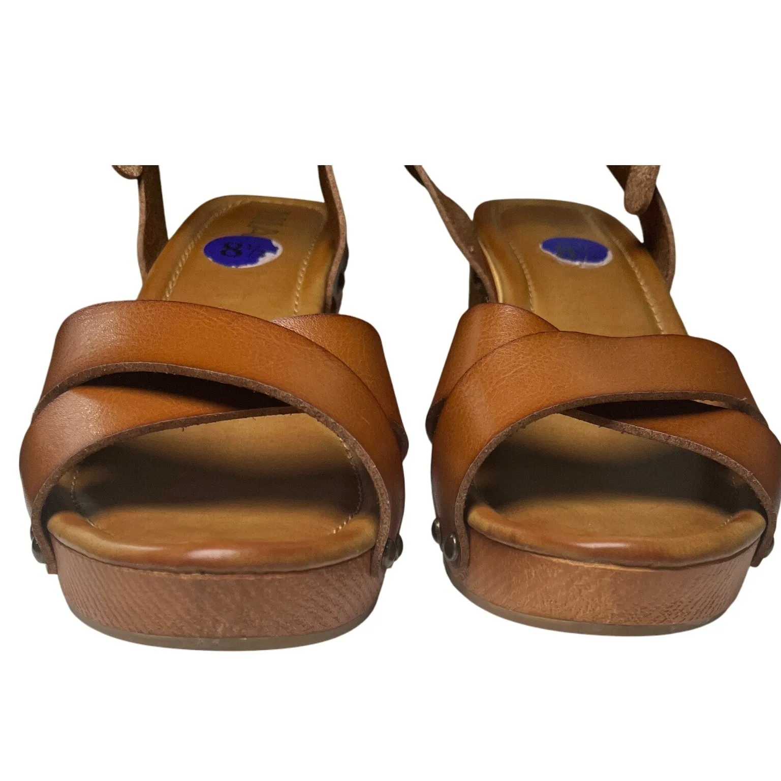 MIA Brown Criss Cross Platform‎ Sandals Wood Heel Boho Retro 70s Size 8.5 - Image 3