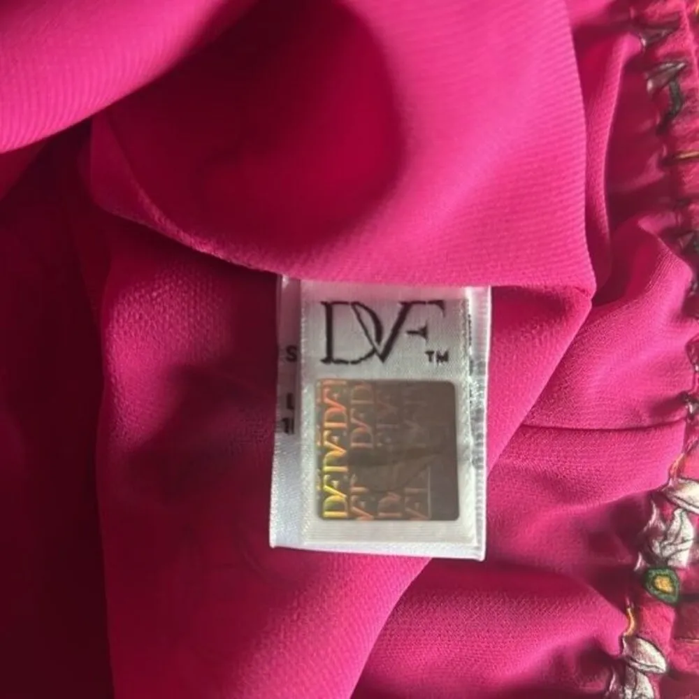 Diane Von Furstenberg Shirt Top Blouse Long Sleeve Floral 100% Silk small - Image 8