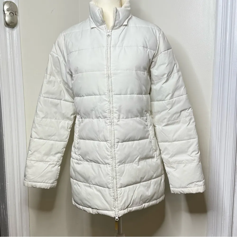 Kie White Puffer Coat Zip Up Longer Length SEE MEASUREMENTS Approx. Large Size undefined - Image 2