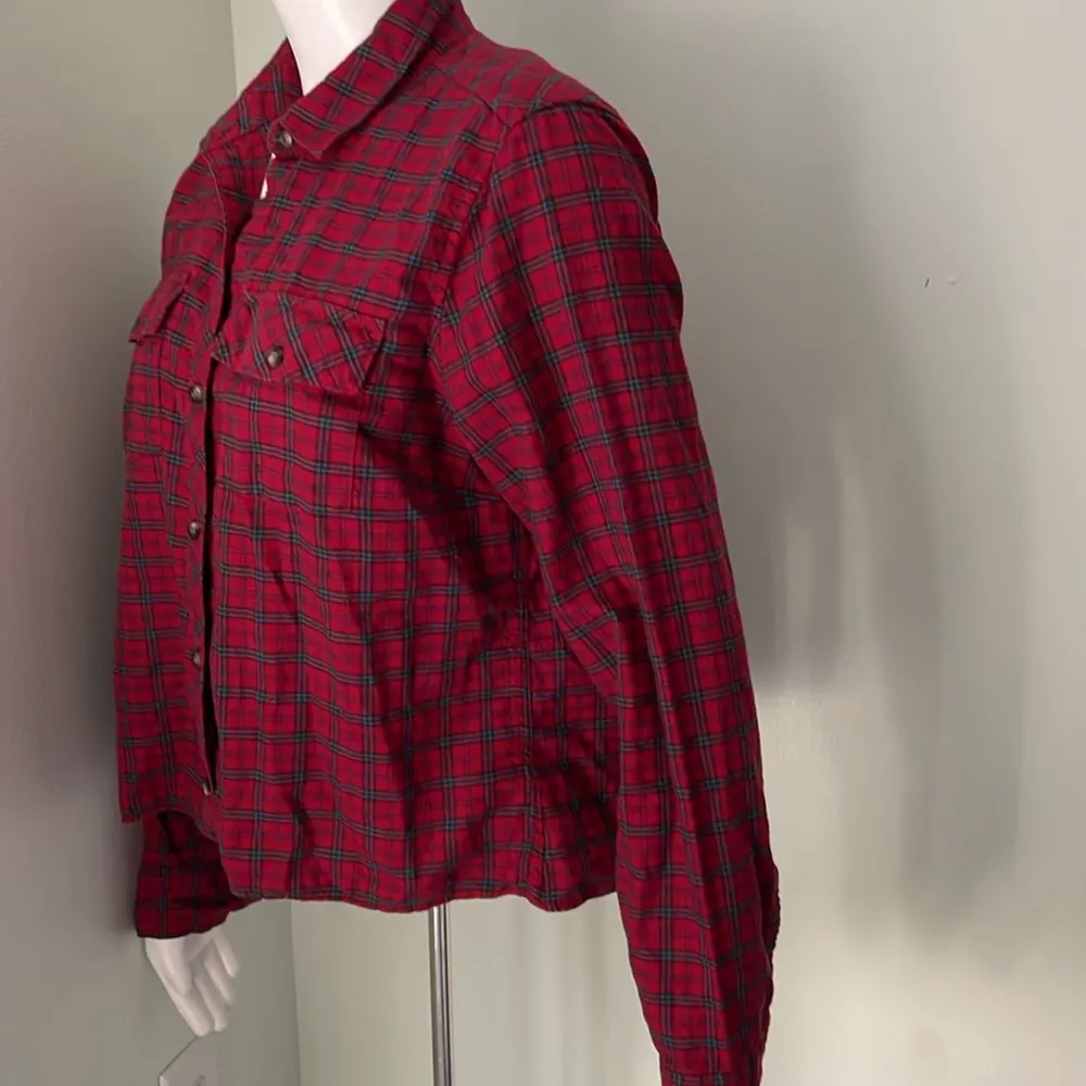 Eddie Bauer red plaid button down shirt size large - Image 4