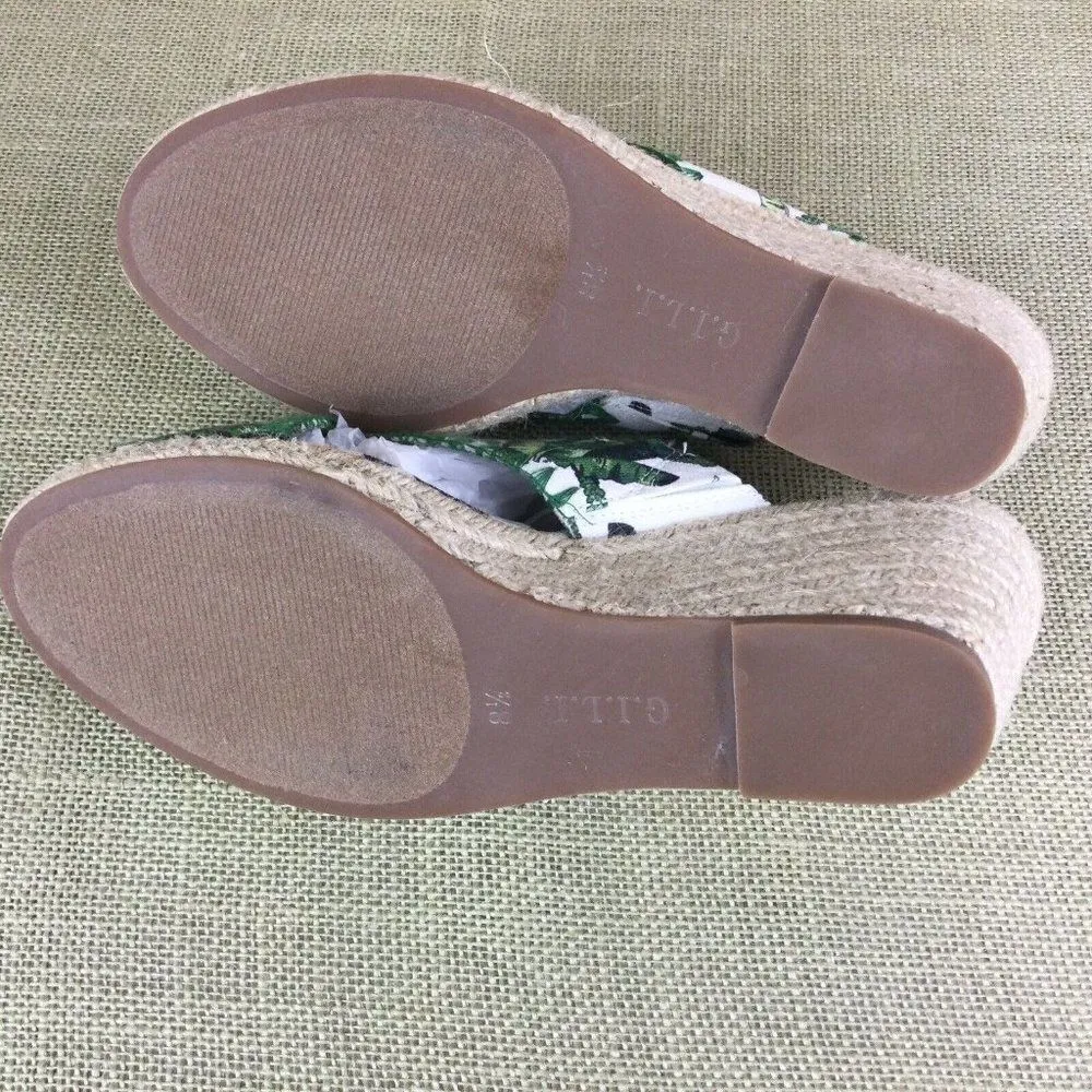 G.I.L.I. Palm Leaves Slide On Wedge Sandals. Size: 8.5 White - Image 10