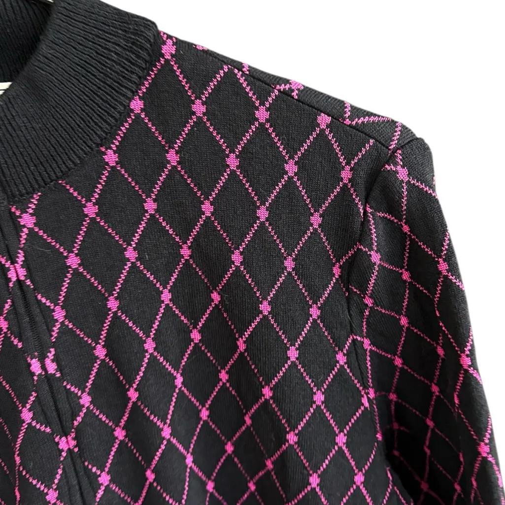 EUC St. John Wool Blend Zip Front Cardigan Sweater Black Pink Small - Image 8