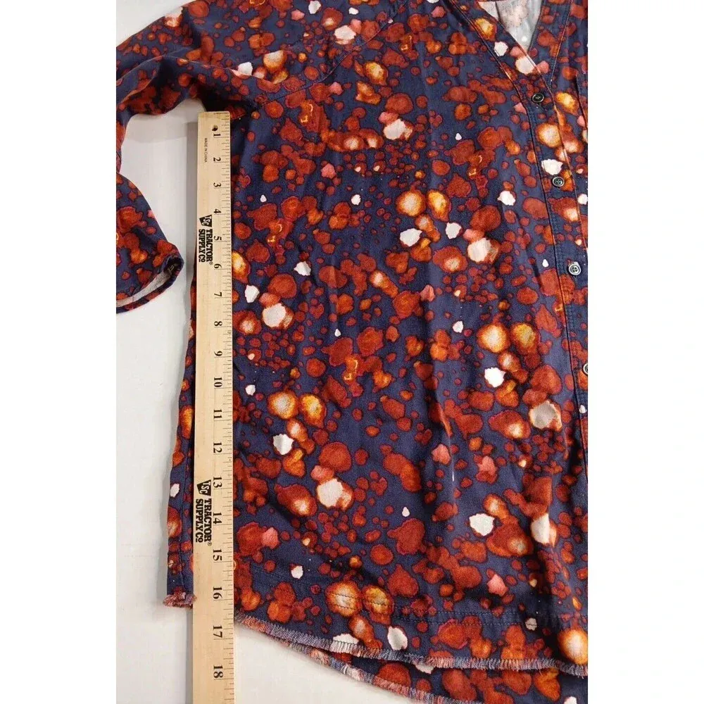 Westbound Boho Rugged Printed Raw Hem 3/4 Sleeve Button Up Rustic Tencel Medium - Image 11