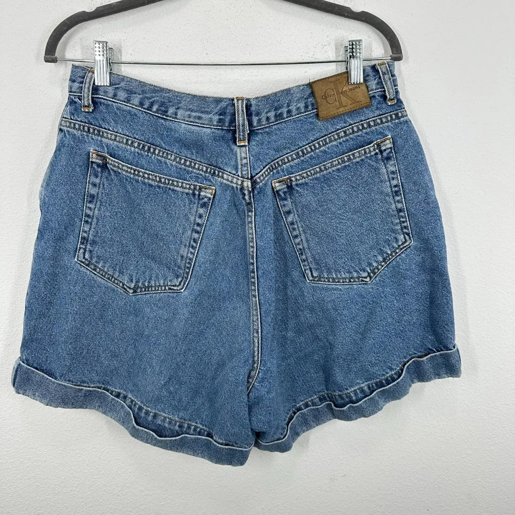 Vintage Calvin Klein Denim Mom Shorts Womens Size 16 Blue Medium Wash Cuffed USA - Image 8