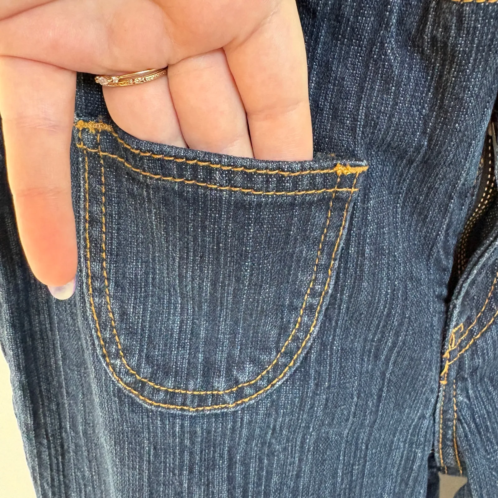 Y2K Low Rise Flare Dark Wash Jeans John Galt Textured Indie Sleeze Denim Small - Image 4