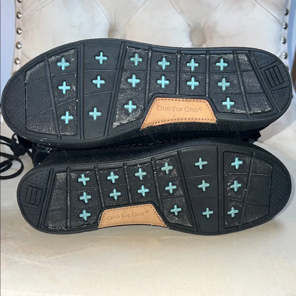 Toms Black‎ Suede Boots with Blue Label Size 6.5 - Image 7