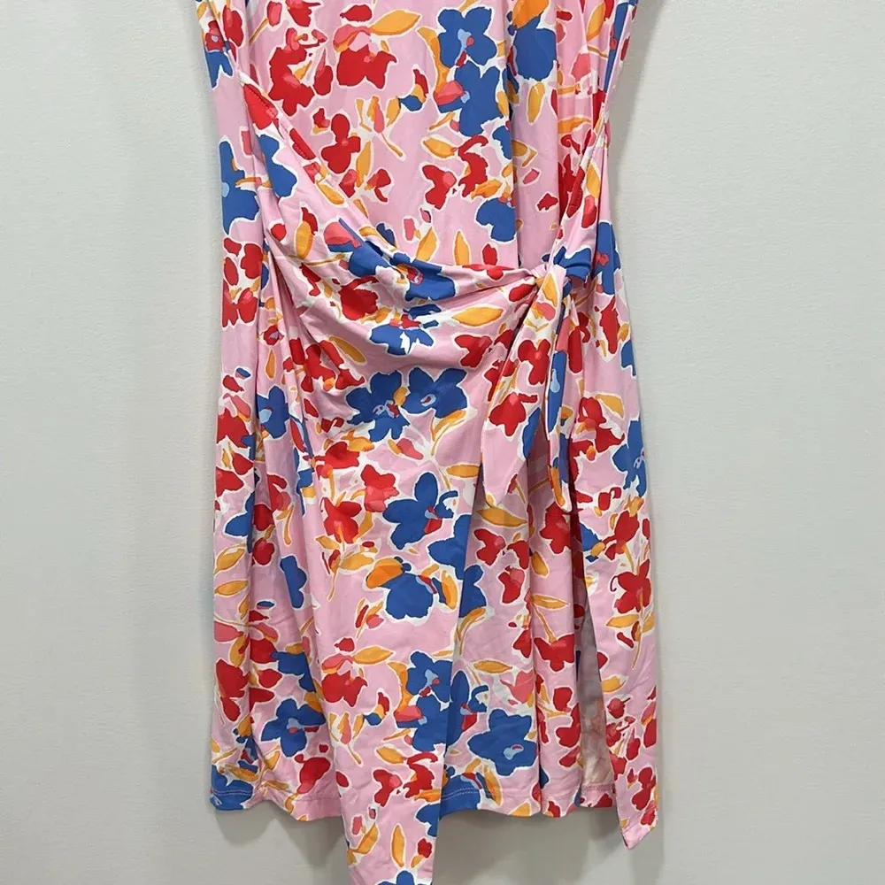 J Mclaughlin Womens Havana Cap Dress XS Pink Floral Wrap Stretch Short Sleeve - Image 6