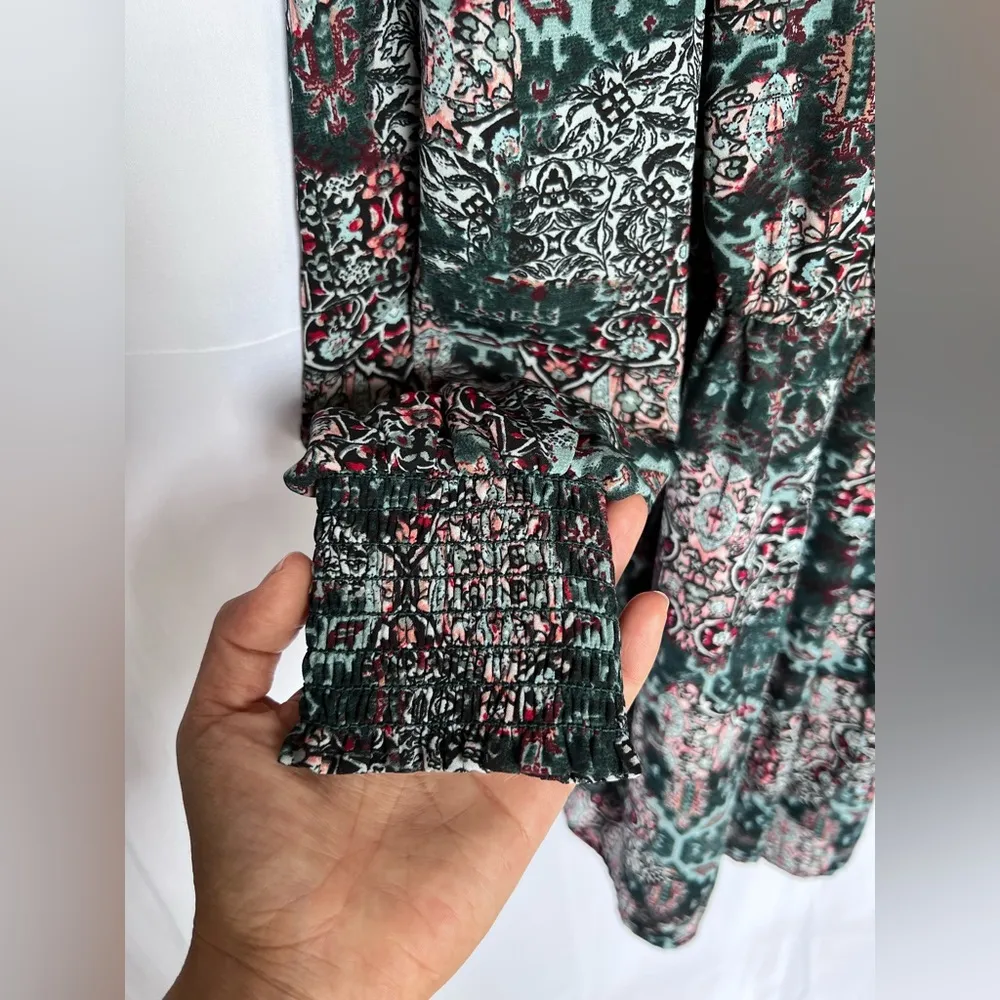 Xhilaration | Emerald Green Patterned Long Sleeve Romper - Image 5