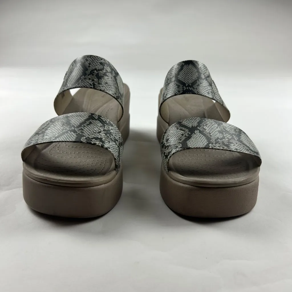 Crocs Beige Snake Print Brooklyn Mid Wedge Strappy Sandal W10 - Image 2