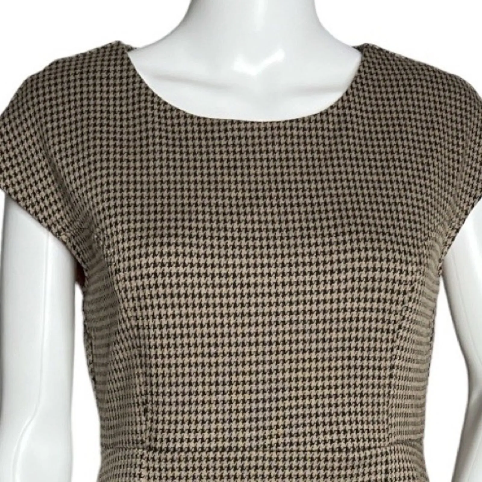 Esley Dress Womens Medium‎ Brown Black Houndstooth Peplum Sheath Orange Accents - Image 5