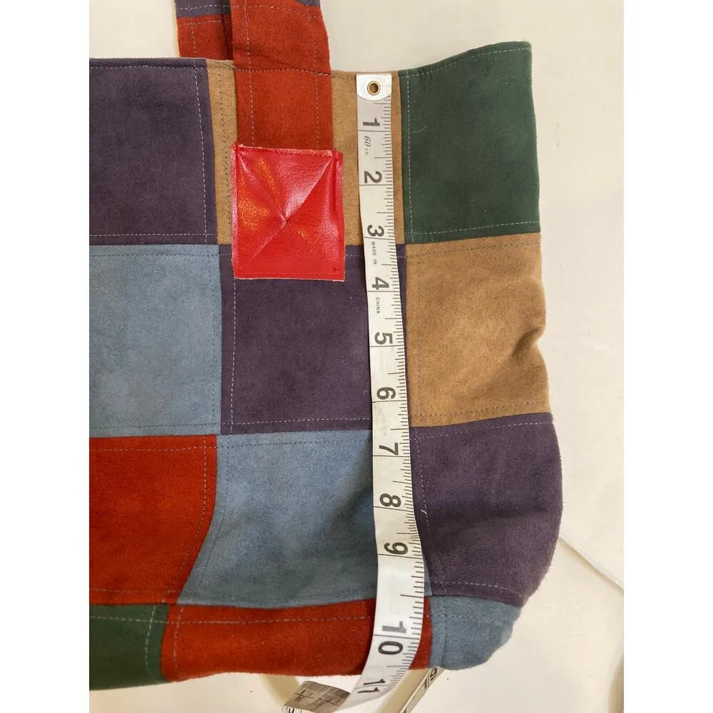 Multicolored Patchwork Sueded Shoulder Bag Purse Handmade by Louise White OS VTG Red - Image 11