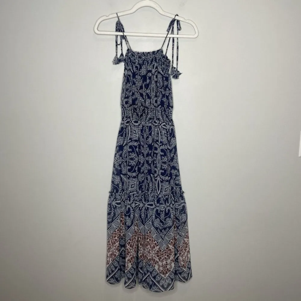 MISA Los Angeles Blue Sleeveless Tie Strap Smocked Neck Maxi Dress Size Medium - Image 7