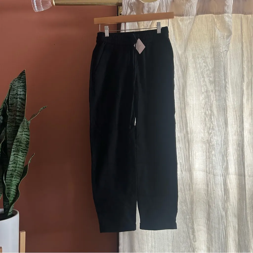 J. Crew Linen Cotton Drawstring Pant Black‎ Pull On Elastic AW842 NWT Size 0P - Image 2