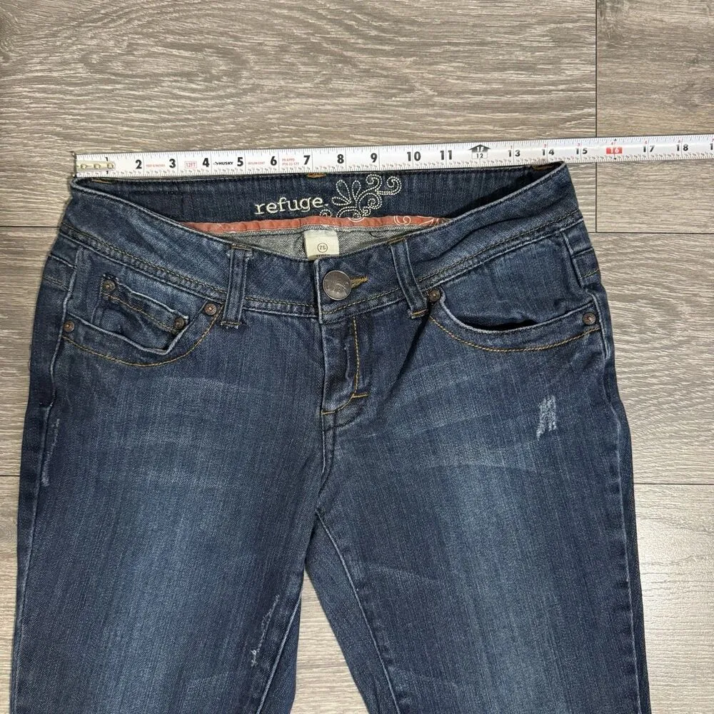 Refuge Women Blue Wide Flared Leg Short Rise Y2K‎ Size 7S - Image 5