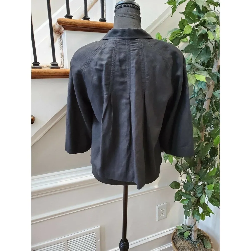 NewPort News Women's Black Linen & Rayon Long Sleeve Casual Button Coat Size 10 - Image 7