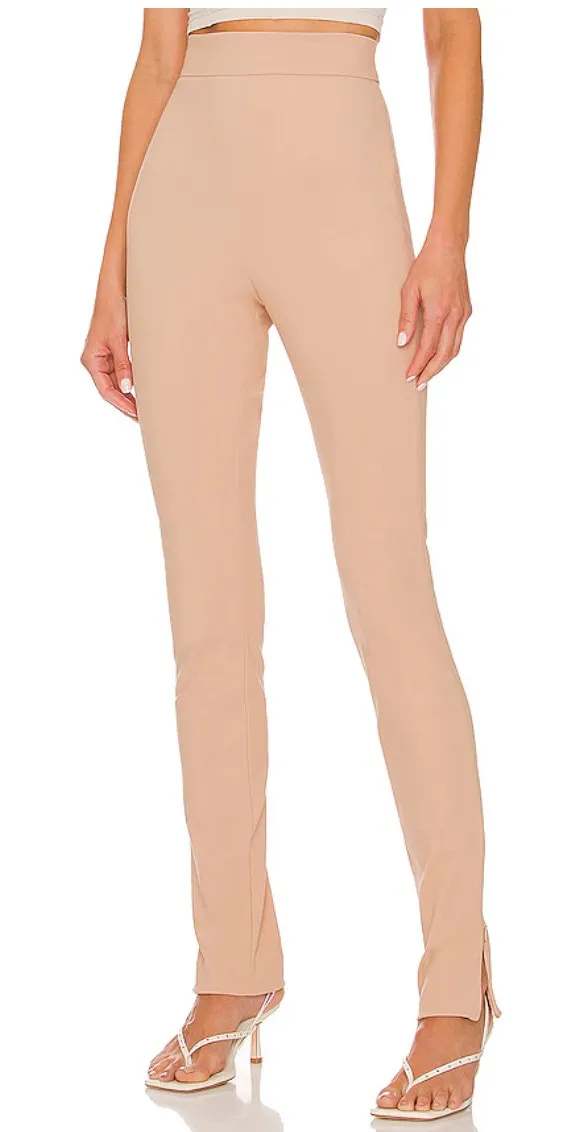 L'Academie Nude Tapered Pant Taupe XS Split Hem Tan Trousers Italian Career $198 - Image 1