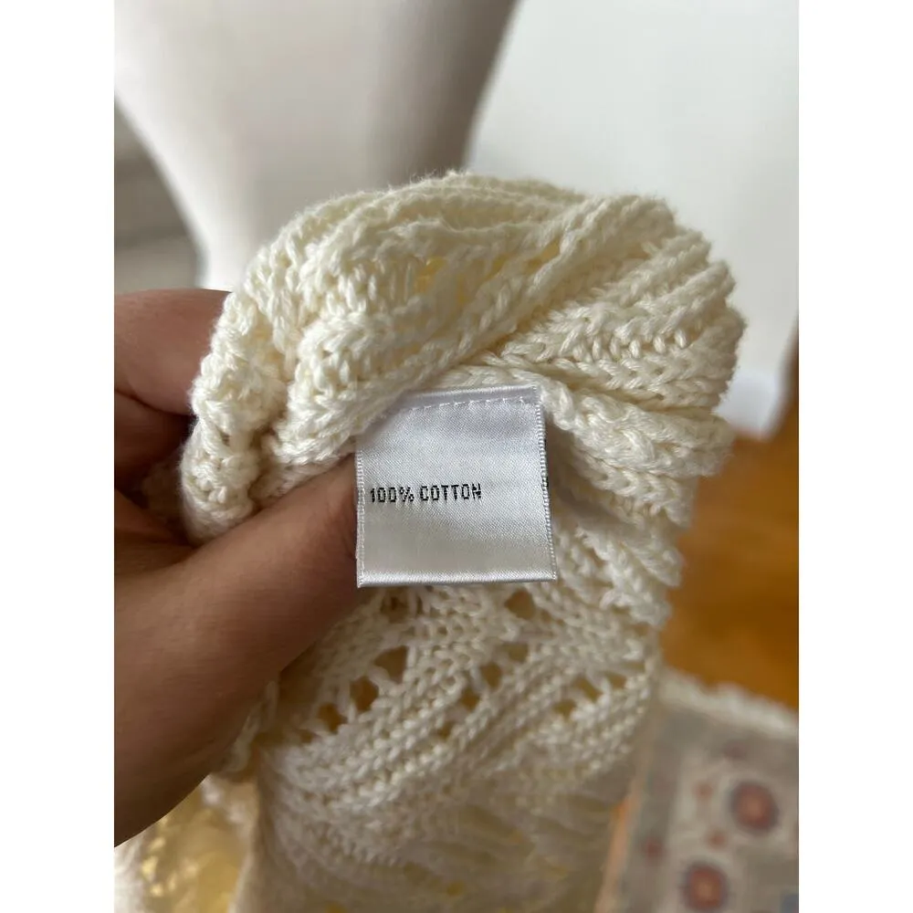 Vintage Talbots Cream White Crochet Babydoll Button Knit Sweater Y2K Cottagecore - Image 6