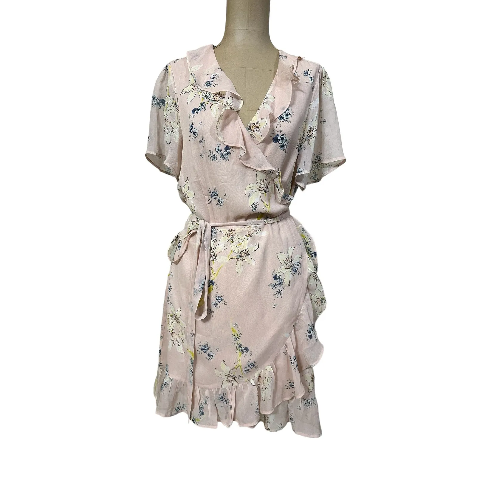 Paige Mini Dress Cardamom Pink Floral Ruffle Short Sleeve - Image 5