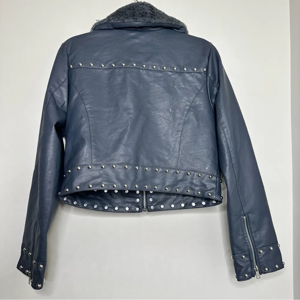 Urban Outfitters Silence + Noise Venus Studded Blue Faux Leather Jacket NWOT - Image 11