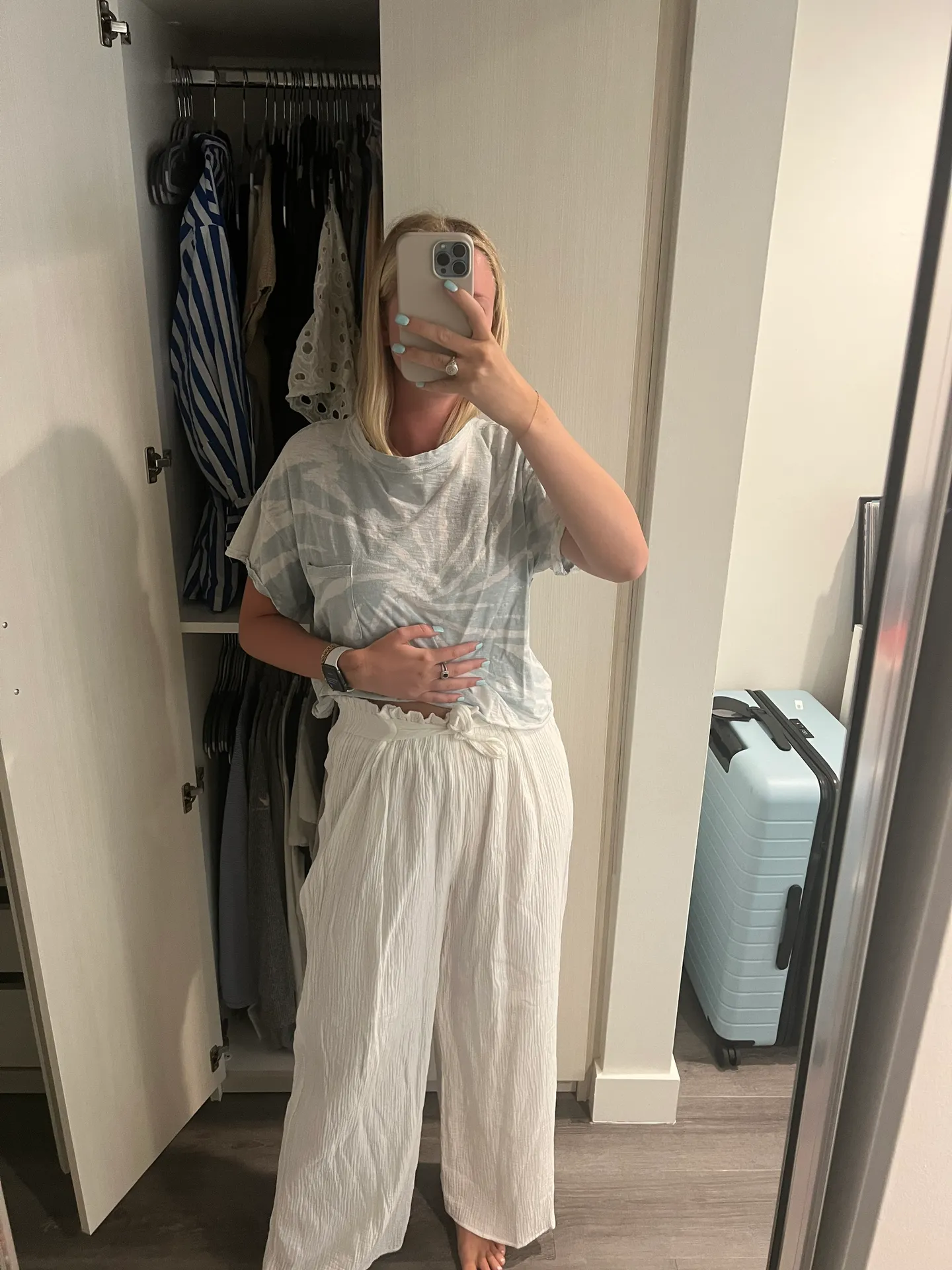 White Linen Flowy Pants Size M - Image 5