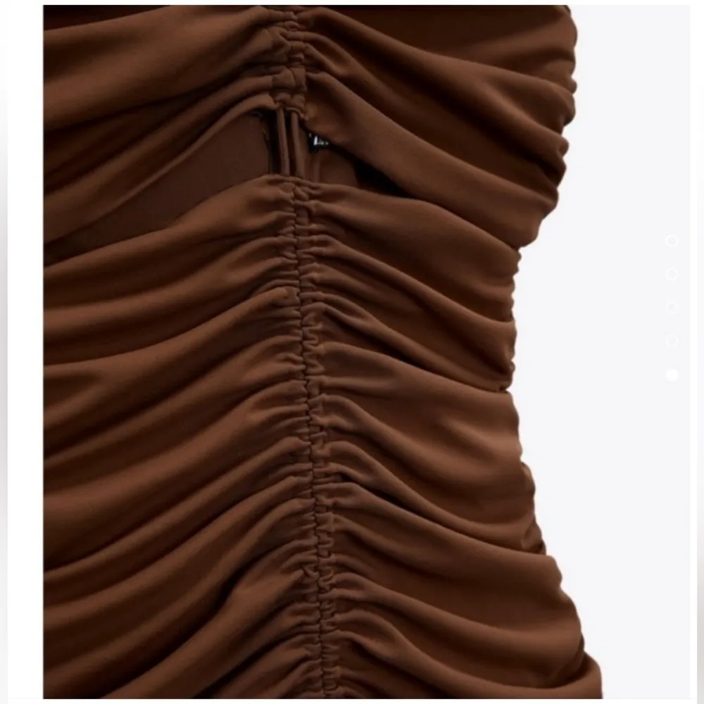 Zara NWT brown ruched gathered mesh mini dress halter neck tie & cutout detail - Image 8