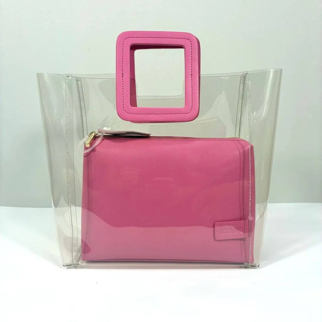 Staud Shirley Transparent Handbag Tote Leather PVC Clear Pink Medium NWT - Image 4