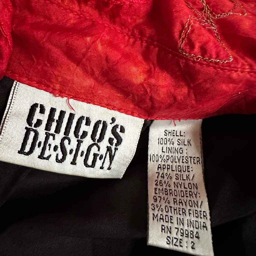 Vintage Chico’s 100% Silk Red Jacket Shacket Button Up Lined Cocktail Party Fall - Image 7