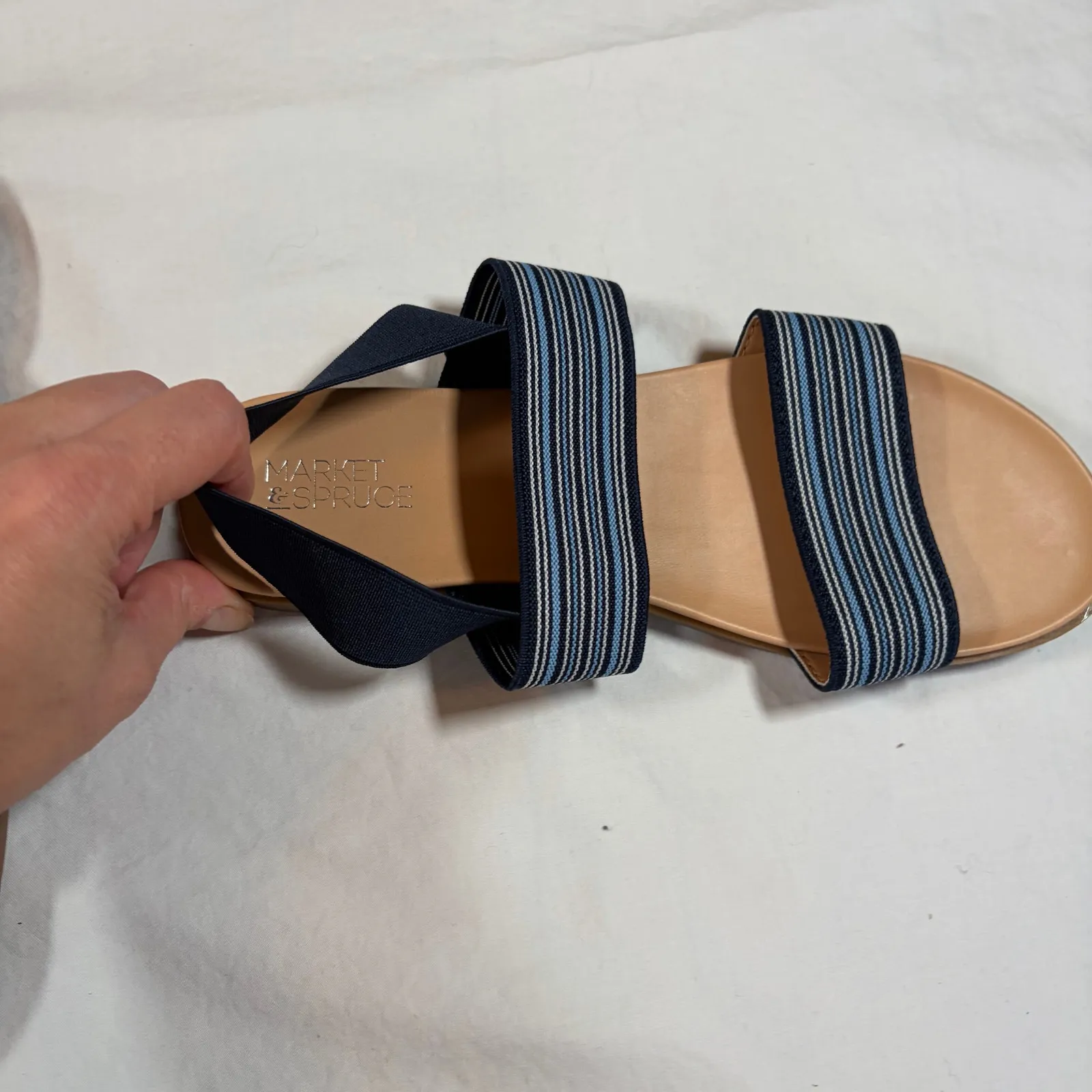 Market & Spruce blue striped elastic sandals. Size 6. NWOT. Flats - Image 3