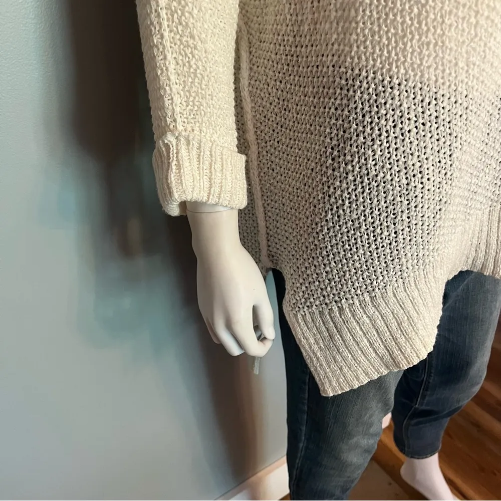 She + Sky Cream Knit Oversized Slouchy V Neck Sweater Boho Tunic Top One Size - Image 4