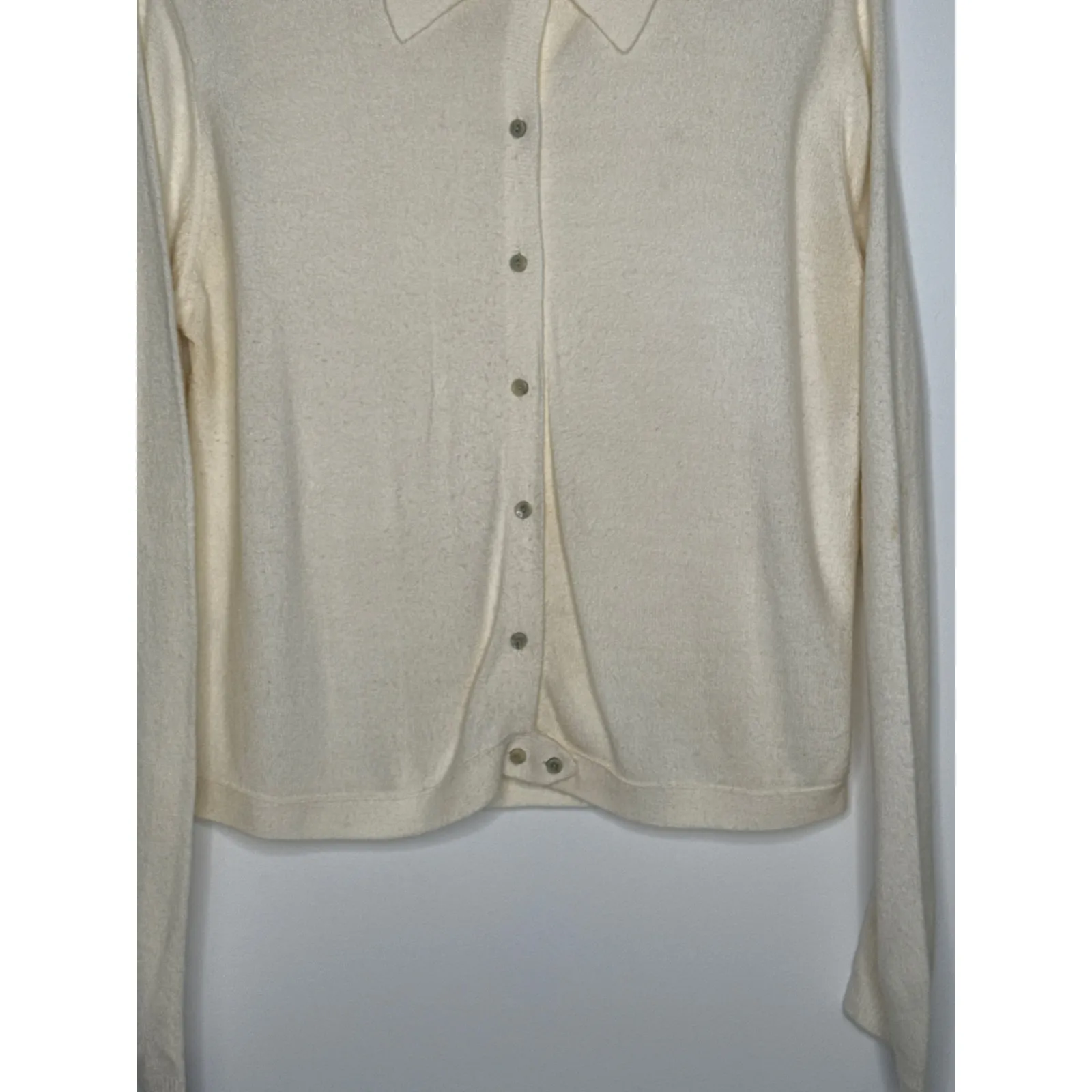 Vintage 70s Express Tricot Ivory Collared Cardigan Sweater Hong Kong Medium - Image 5